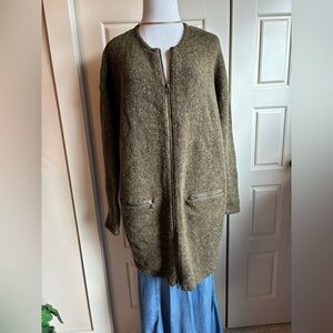 Sundance Olive Zip-Up Cardigan, wool blend sweater